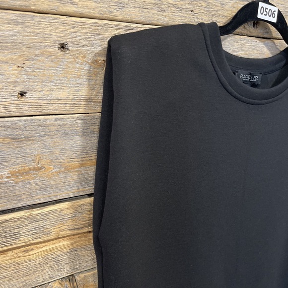 NWT Rachel Zoe Sleeveless Padded Shoulder Crew Neck Black Knit‎ Mini Dress Sz M - Picture 2 of 6